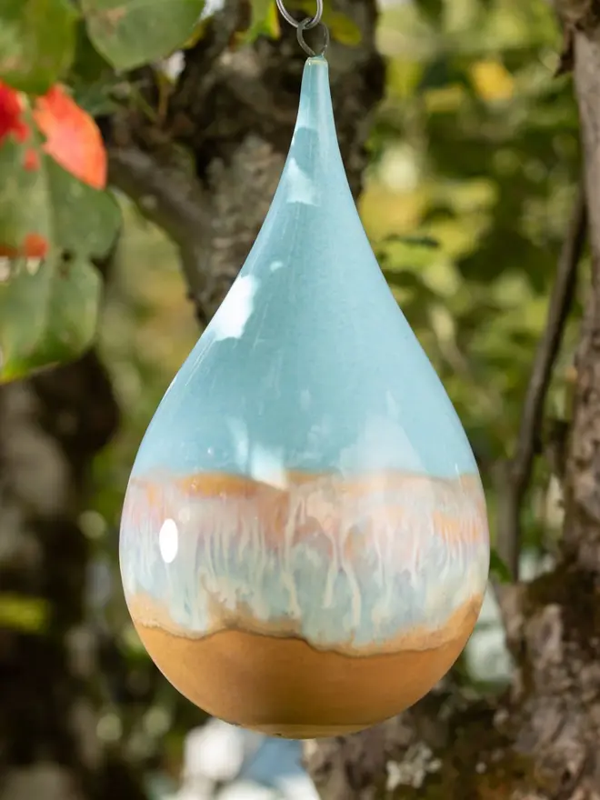 Back of a Blue Quartz Teardrop Bird Feeder
