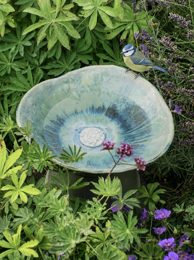 ceramic bird bath, jenny hopps pottery