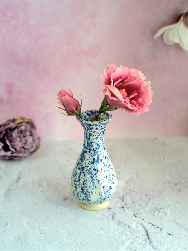 mini vase, small vase, bud vase, ceramic mini vase, ceramic bud vase, Jenny Hopp Pottery, Flower vase, Vase gift, gift for mum, gift for sister, gift for daughter, blue speckled vase