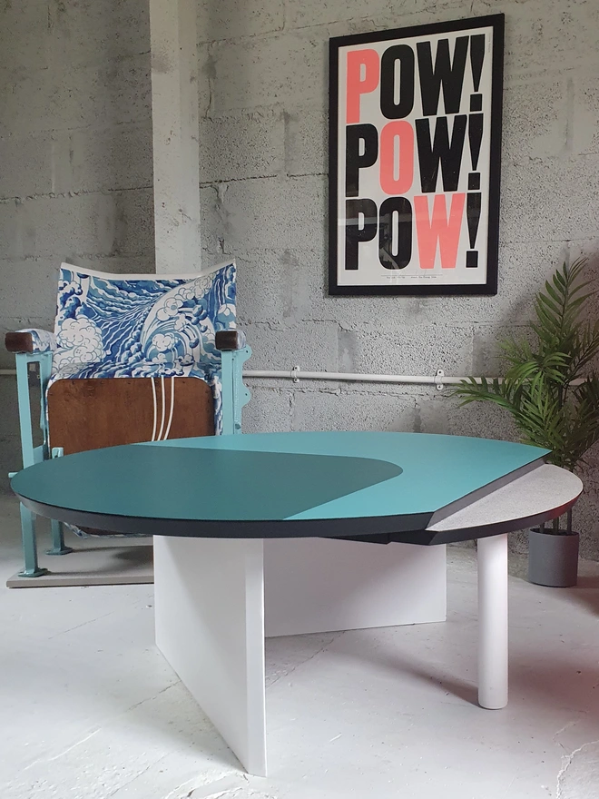 Extendable coffee table painted teal and white