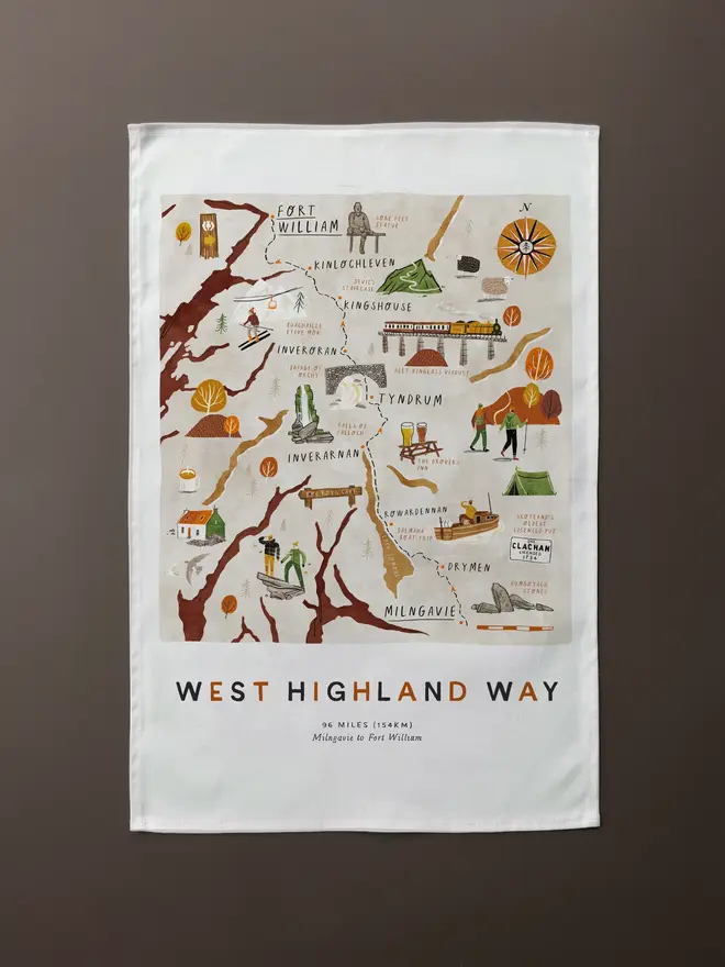 west highland way walking map tea towel