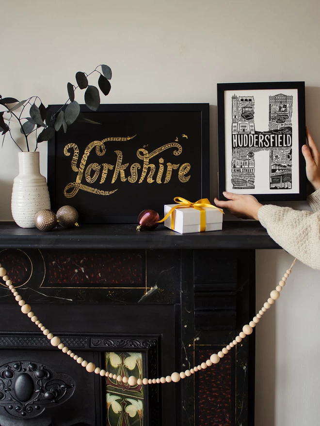 Yorkshire and Huddersfield framed prints mantlepiece styling