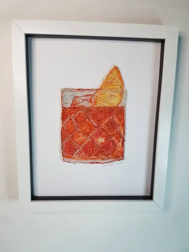 Negroni Cocktail Embroidery Wall Art