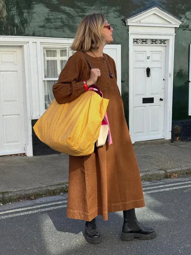 Emma Paton Yellow Striped Contents Bag