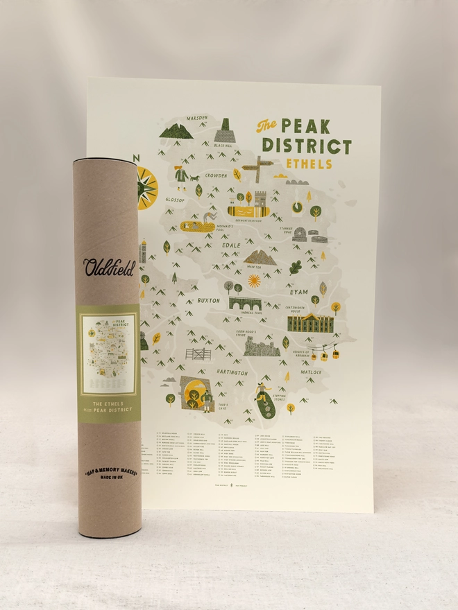 The Peak District Ethels map print with tube packaging