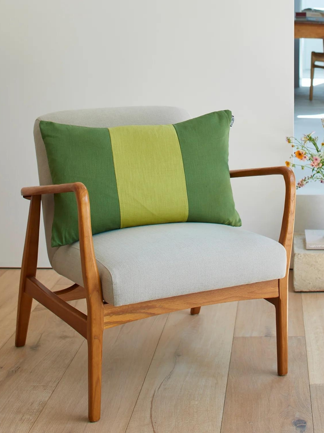 Colour Block Linen Cushion – Olive/Chartreuse