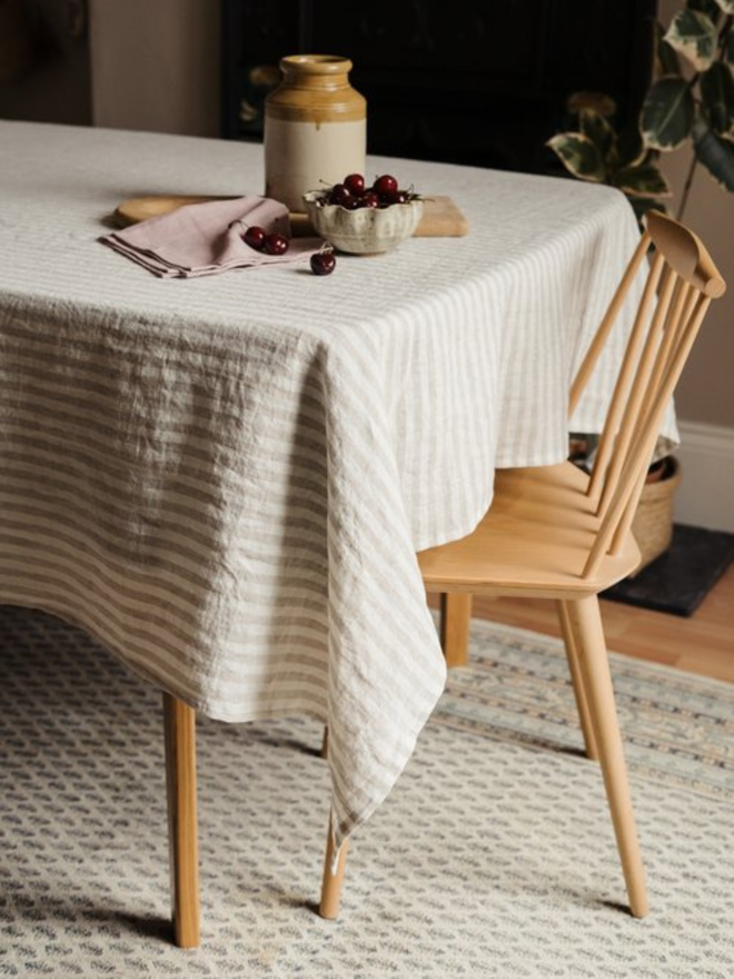 Striped linen tablecloth