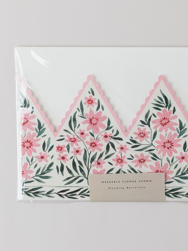 Pink Cosmo Botanical Party Hat Crown Greeting Card