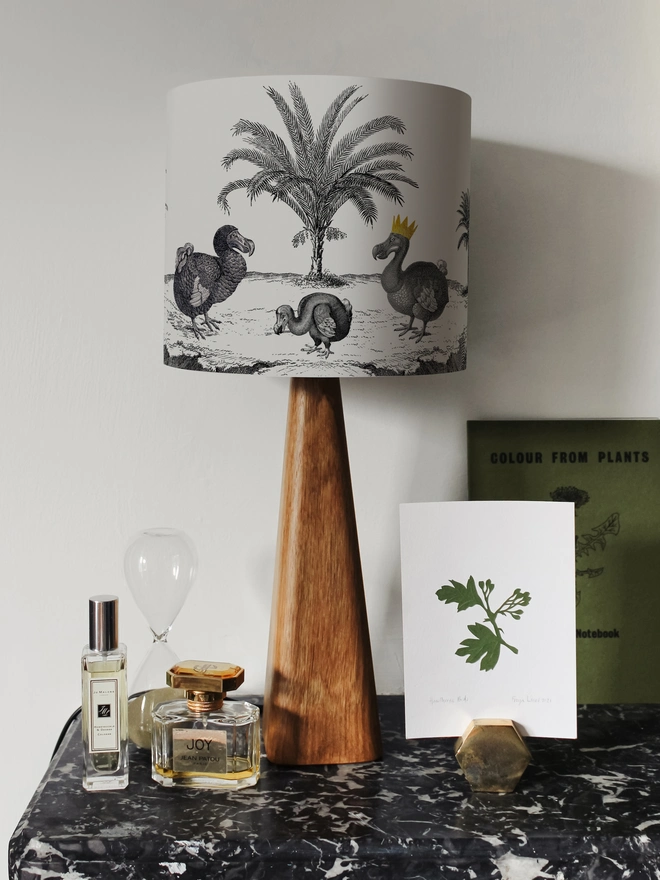 Handmade dodo bird lampshade with vintage illustration design for unique artisan interiors