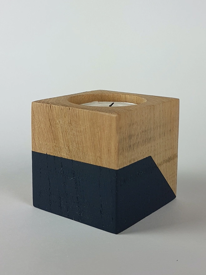 Dark blue wooden tealight holder