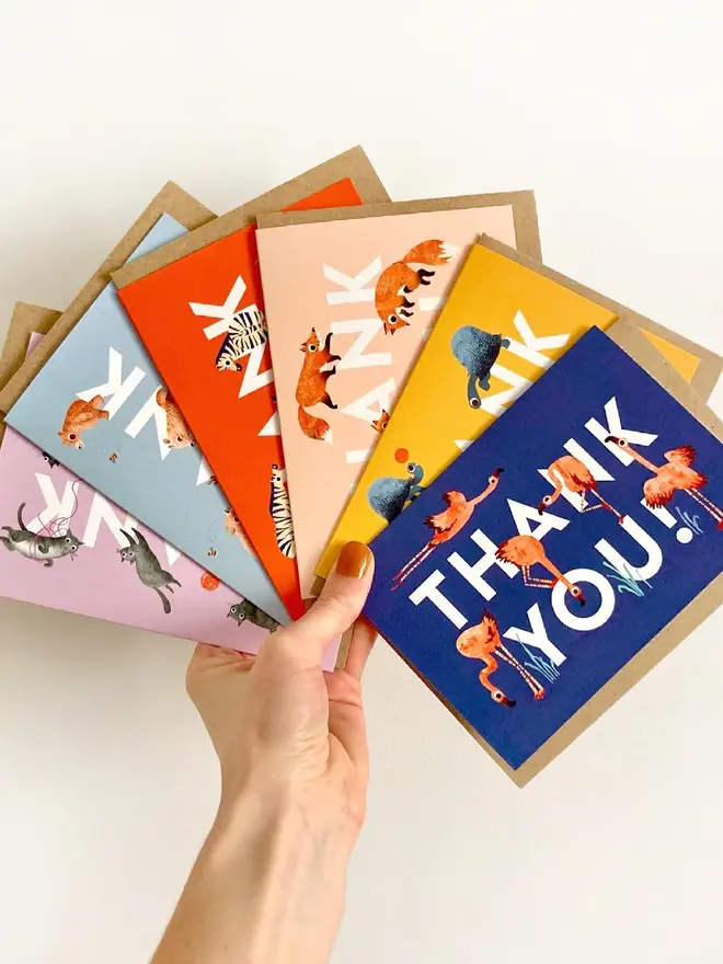 illustrated animal thank you card pack