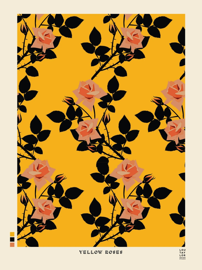 pink roses on yellow background Giclee print