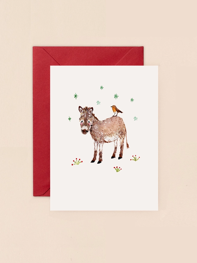 Donkey and Robin Mini Christmas Card