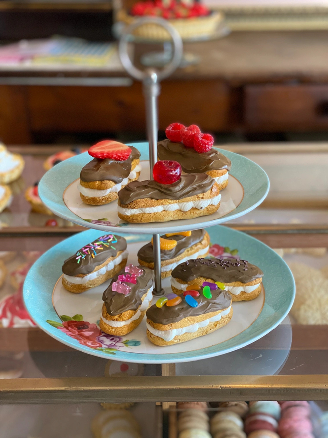 Fake food chocolate eclairs