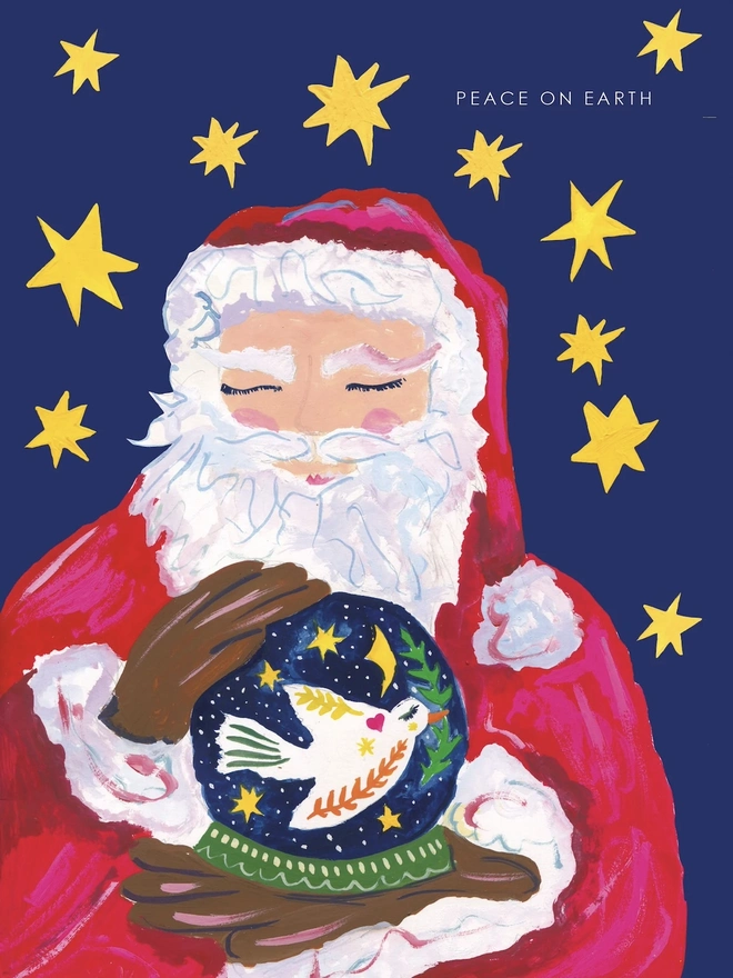 "Peace On Earth", Santa With Globe Christmas Card 