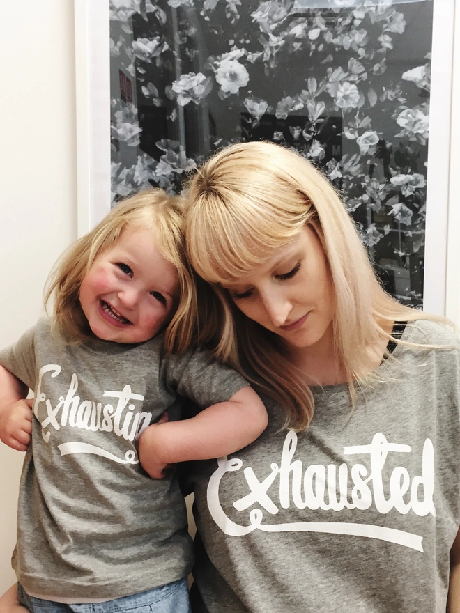 'Exhausted' Parent & Baby T-Shirt Set