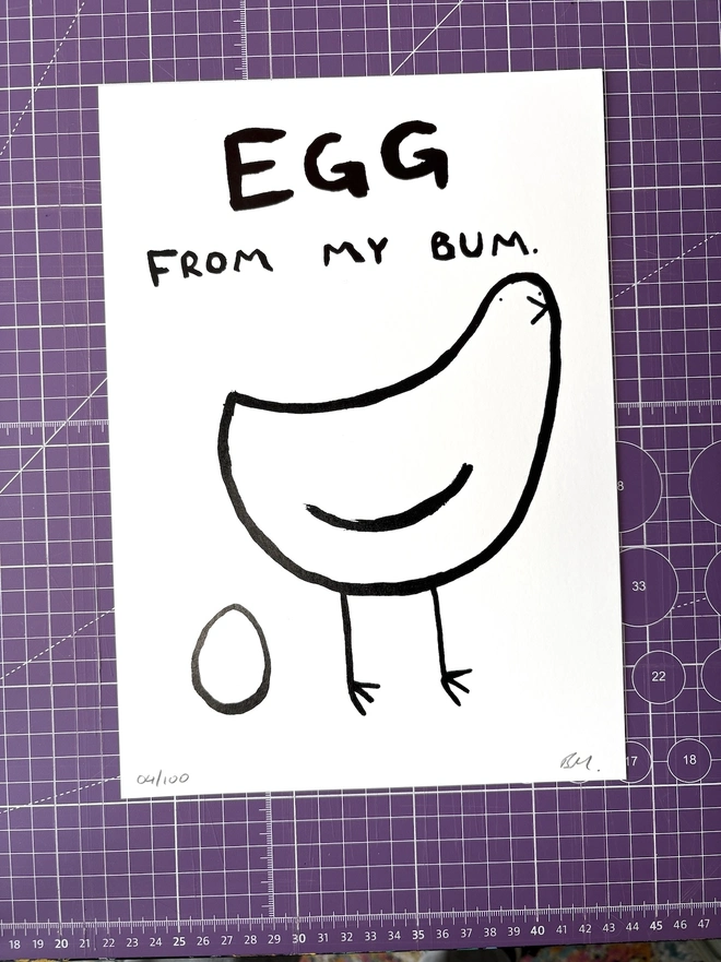 'Egg From My Bum' Print with plain egg