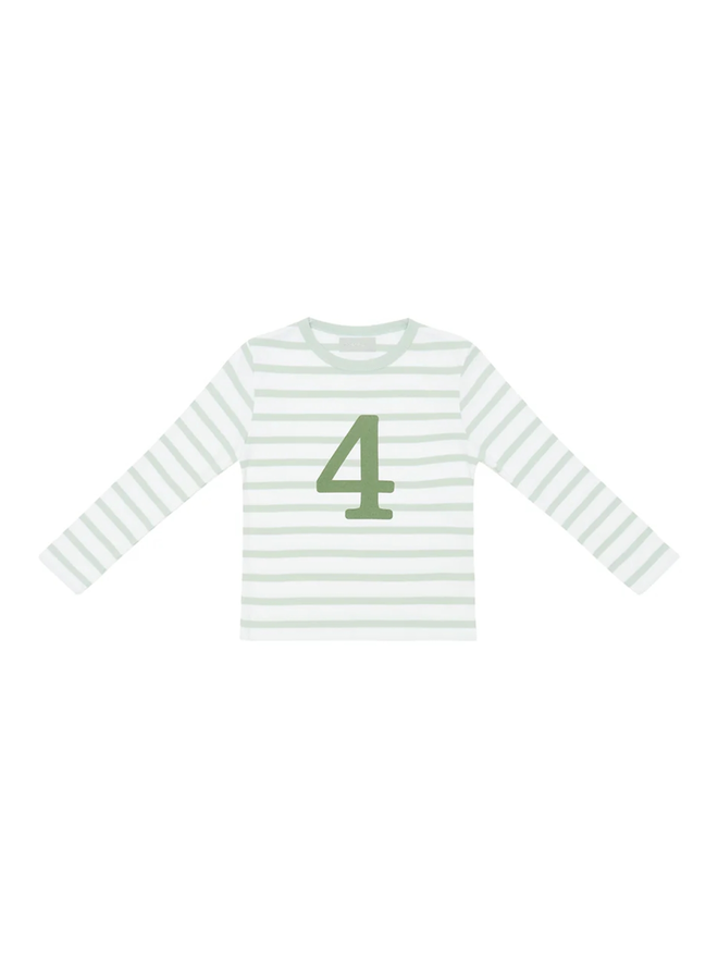 Powder Blue & White Breton Striped Number 4 T Shirt