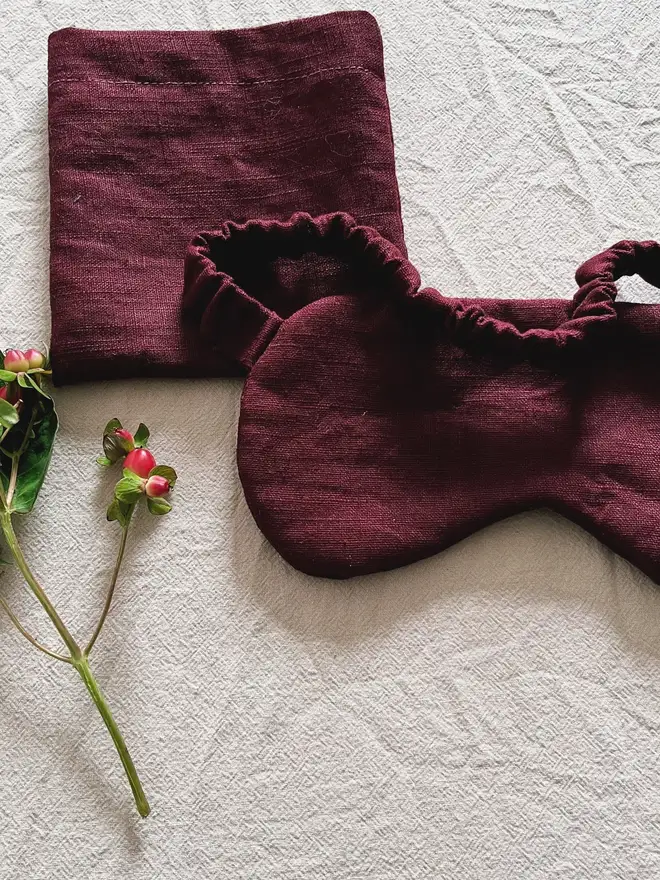 burgundy linen sleep mask