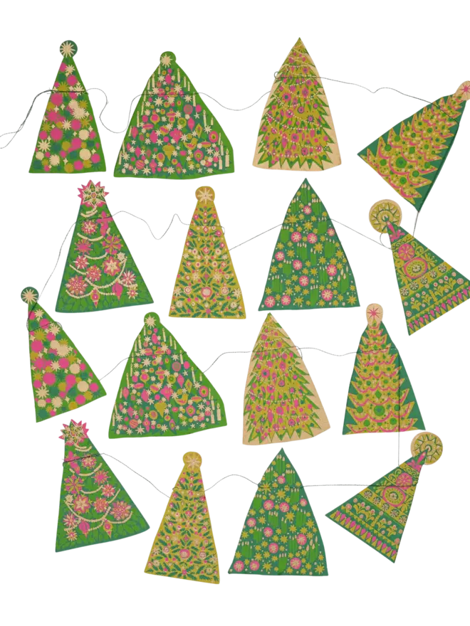 Midcentury Trees Sewn Garland (Set Of 6)