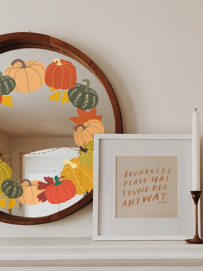 Autumn Pumpkin Wreath Wall Decal for Seasonal Home Decoration