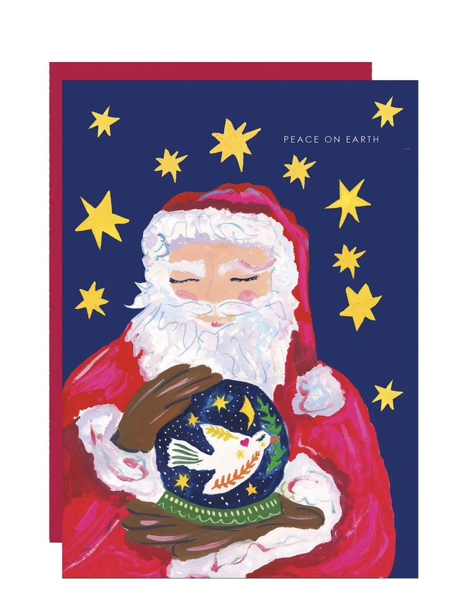 "Peace On Earth", Santa With Globe Christmas Card 