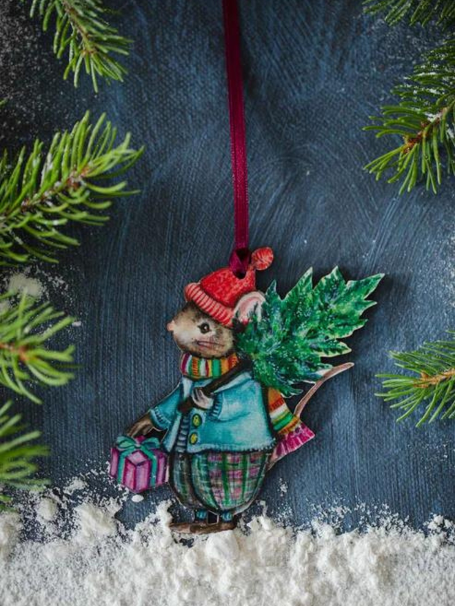 Christmas mouse hanging decoration