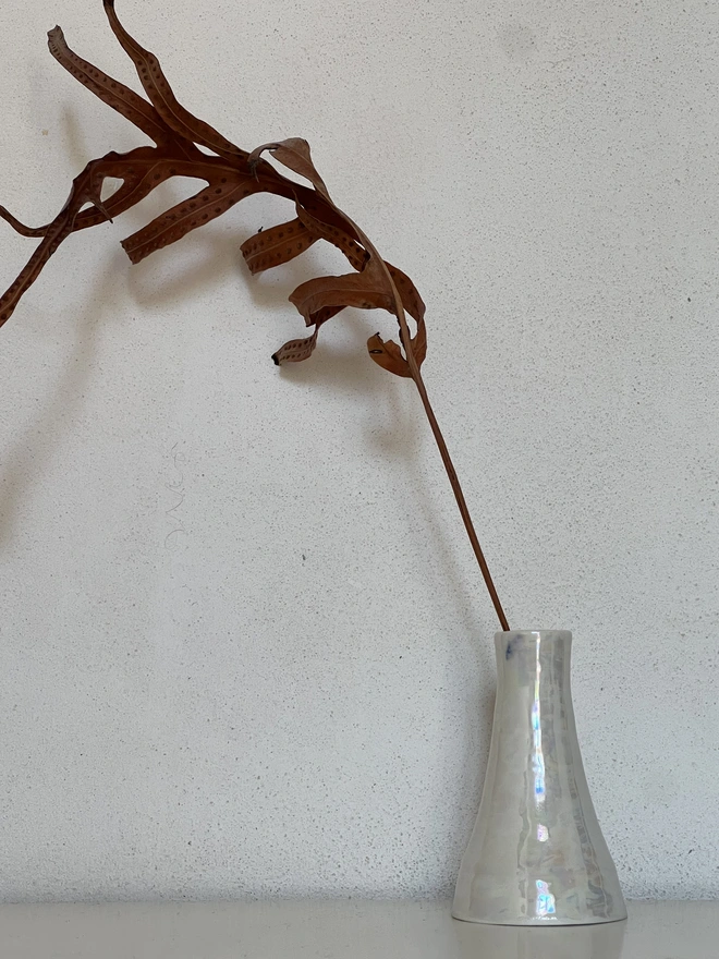 handmade pearl lustre porcelain bud vase