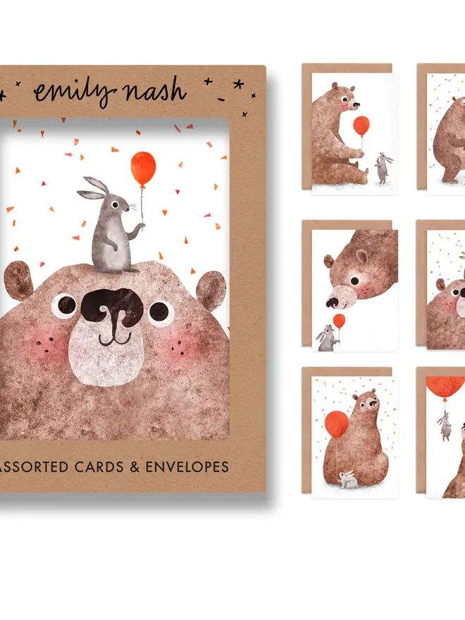 bear bunny birthday cards pack