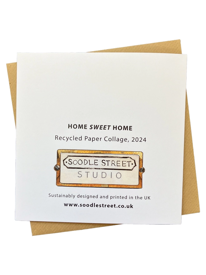 Gingerbread cottage christmas card and envelope back view