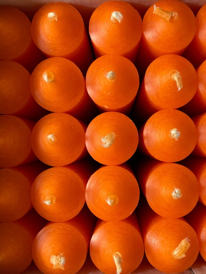 Boxed Candles. Candles in dusty orange.