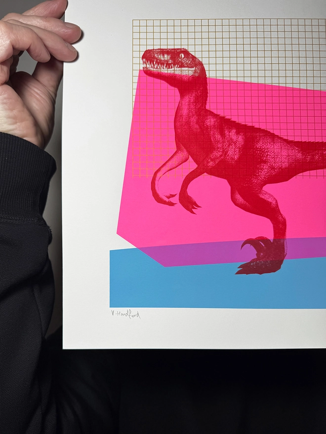 Rave Raptor_A3 Screen Printed Poster_Holly and Co_hand signed