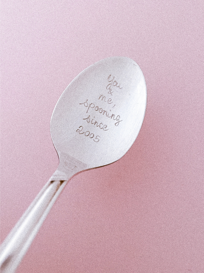 You & Me, spooning since "date" Vintage Engraved Spoon
