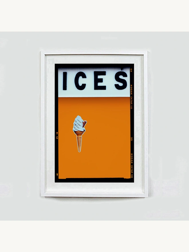 Ices orange artwork framed in white