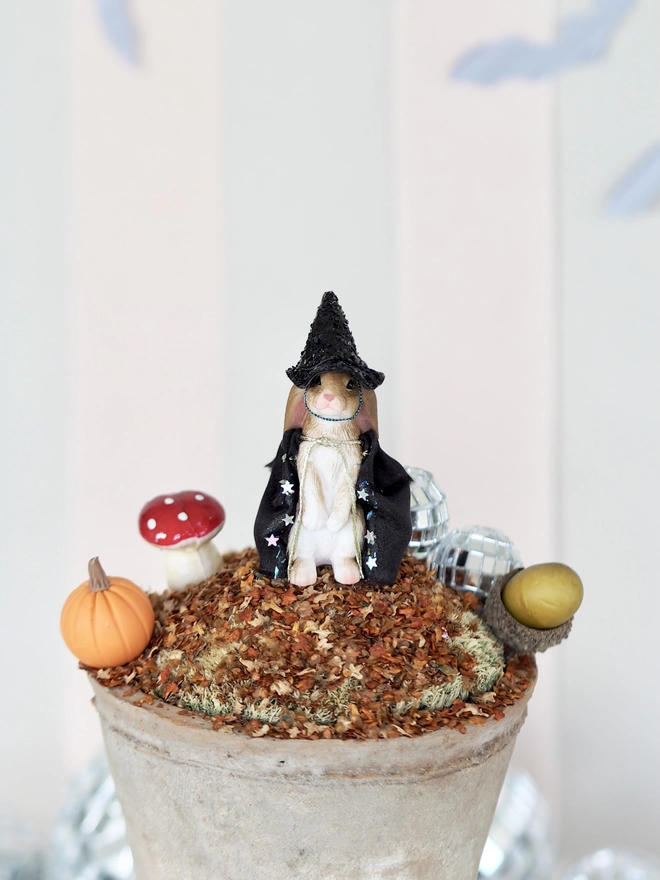 Halloween Glitter Witch Bunny Rabbit with cape cake topper decoration