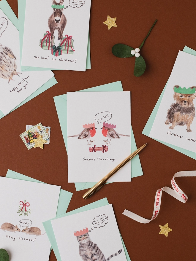 six illustrated christmas card selection