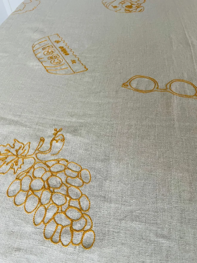 Embroidered 'Favourite Things' Linen Tablecloth