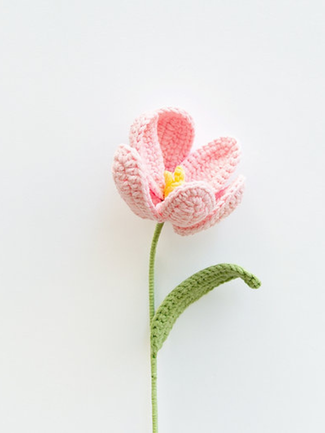 pink crochet tulip stem