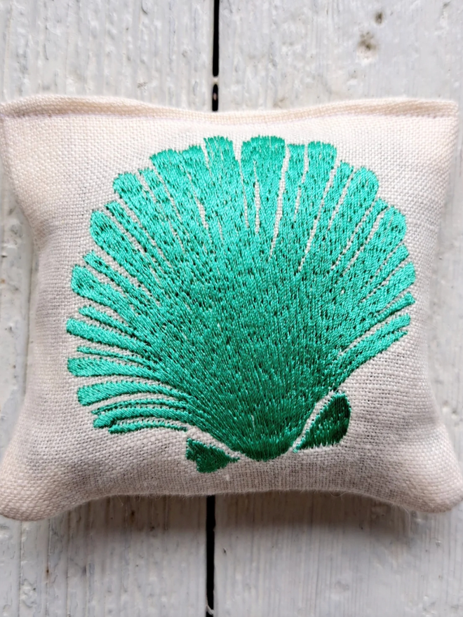 Sea Shell Lavender Sachet. A sachet in green.