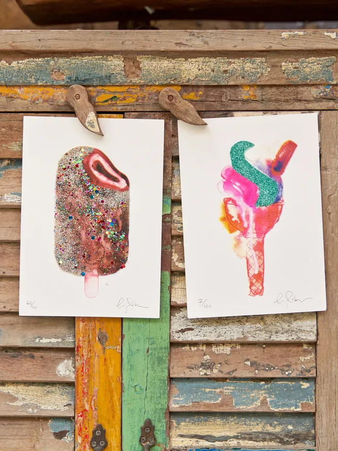 Mini ice cream glittered screen print