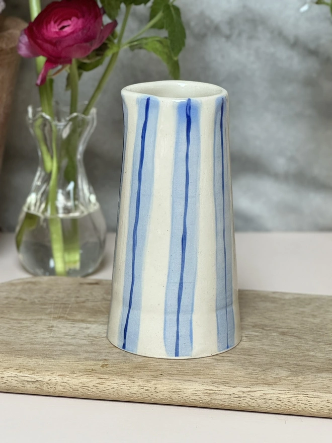 blue stipe ceramic jug