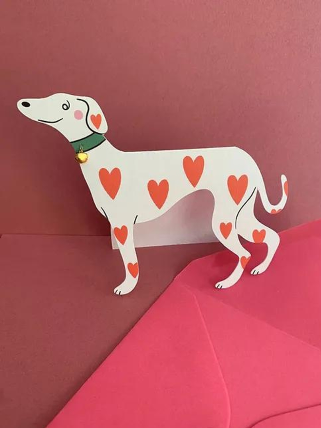 Loveheart Whippet Greetings Card With Bell