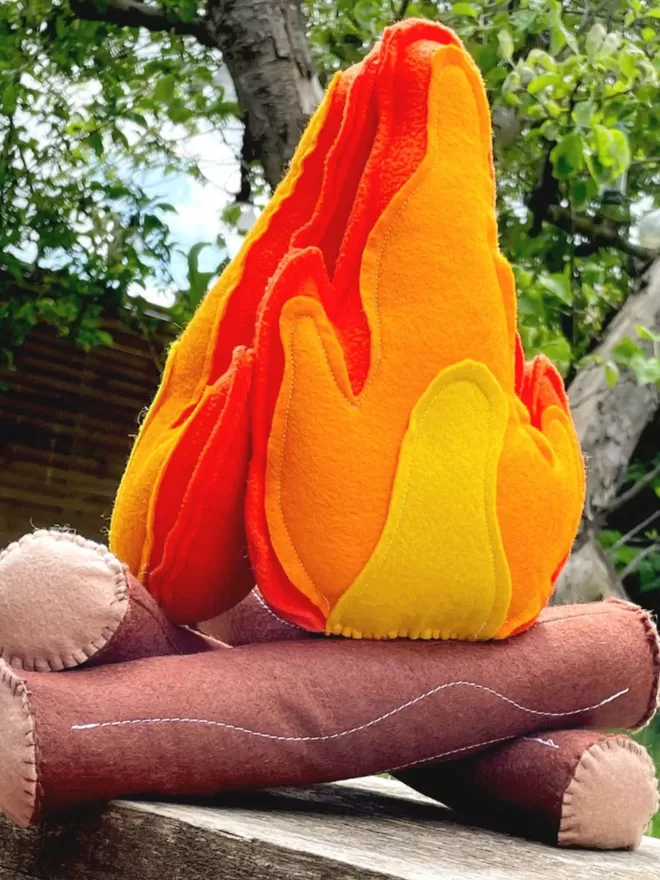 Felt Kids Toy Orange, Red and Yellow Campfire  with Brown Logs