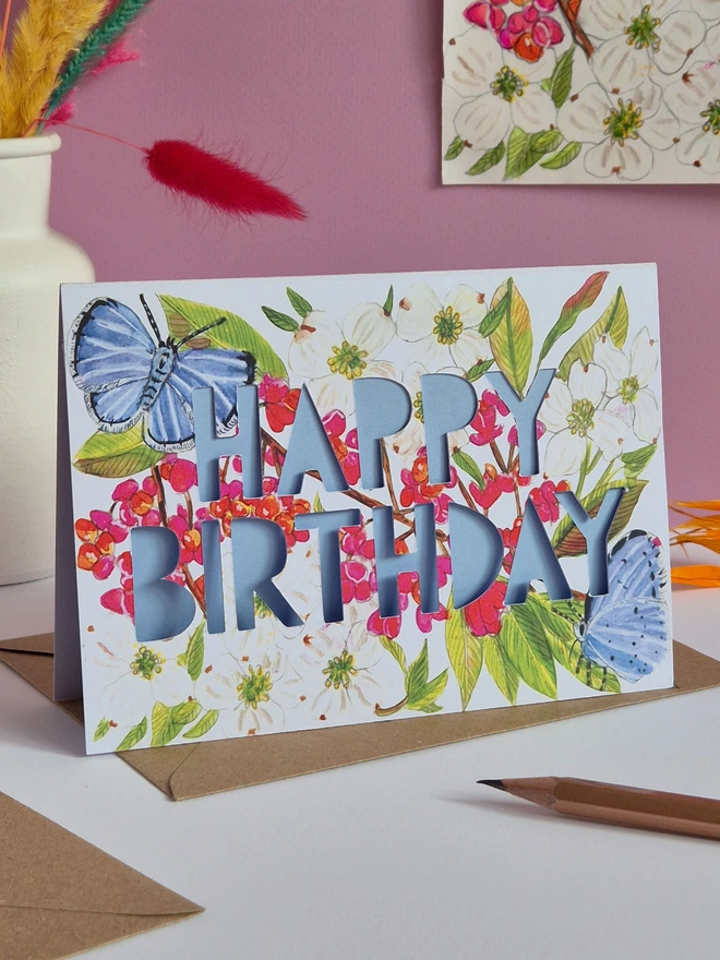 Blue Butterfly Paper Cut Card 