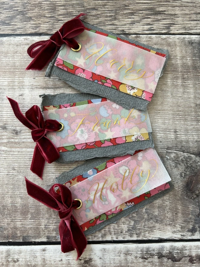 Liberty fabric Christmas placecards