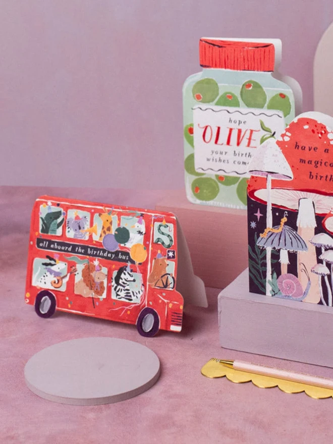 Party Bus Kids Birthday Card styled with other Sister Paper Co greeting cards