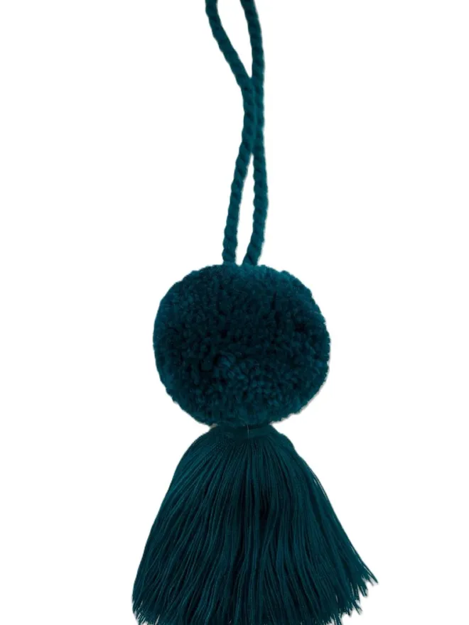 jade green christmas pom pom and tassel bauble decoration 