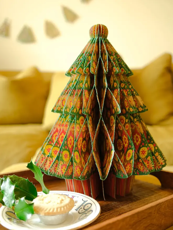 Christmas tree honeycomb lifestyle image placed with a mince pie 
