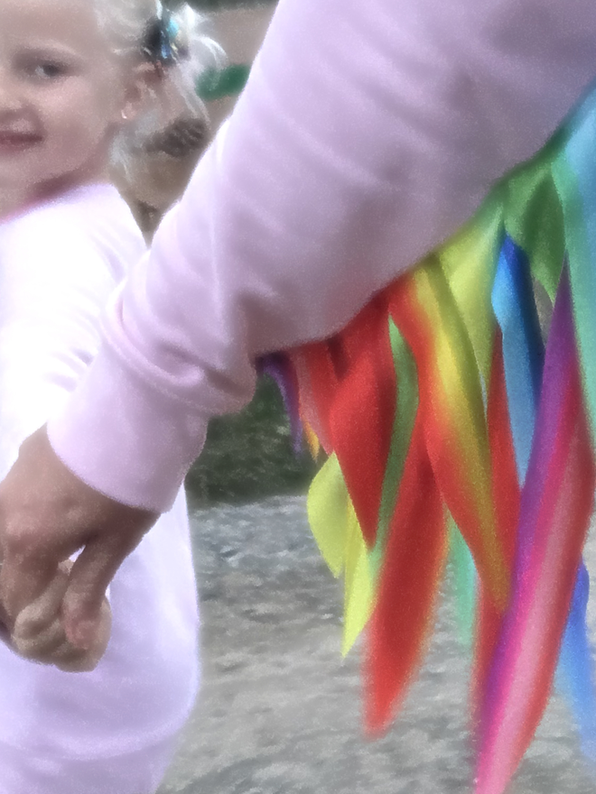 Candy Pink Organic cotton Sweatshirt with long sleeves and Rainbow wings made from Econyl