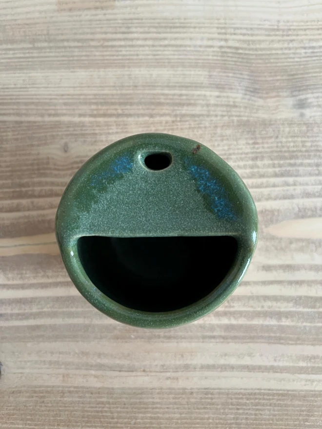 Handmade Ceramic Travel Cup Green Granite Glaze